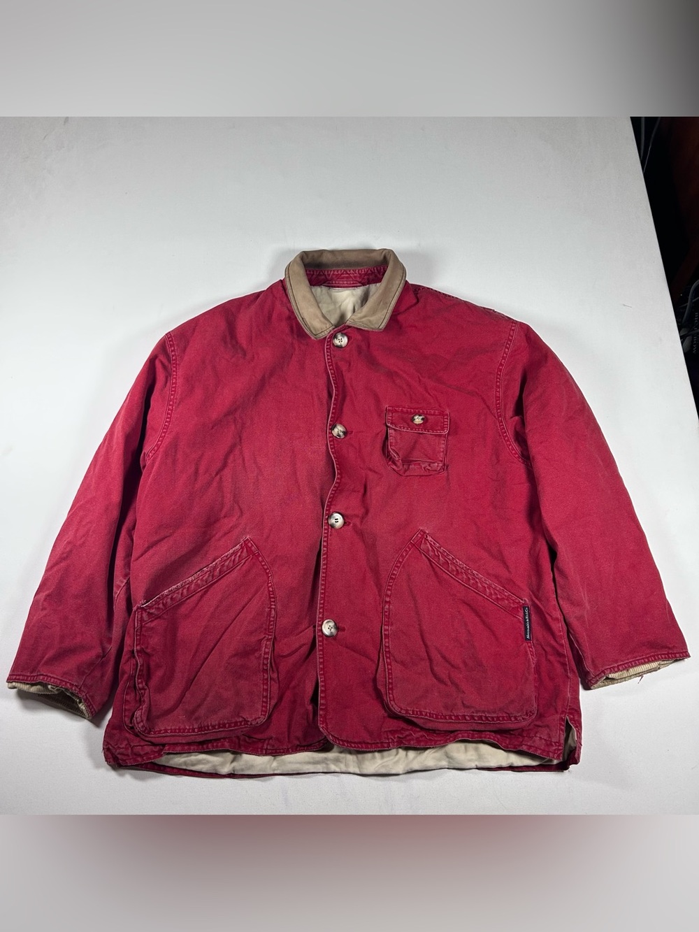 Vintage 90s Abercrombie & Fitch Coat Red Canvas Chore Work Jacket Faded Fits XXL